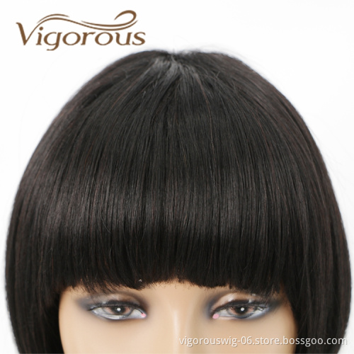 Silky Straight Bob With Neat Bangs Top Quality Amazon Products For Black Woman Cheap 100% Brazilian Human Hair Wigs